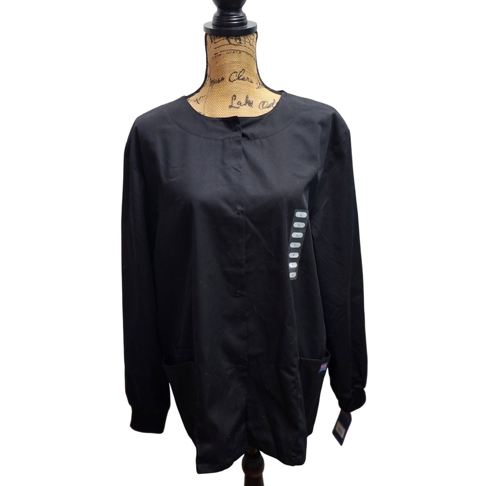 Cherokee Workwear Authentic Scrubs Classic Snap Front Black Jacket Large